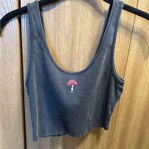 Gray Tank Top with Mushroom Embroidery